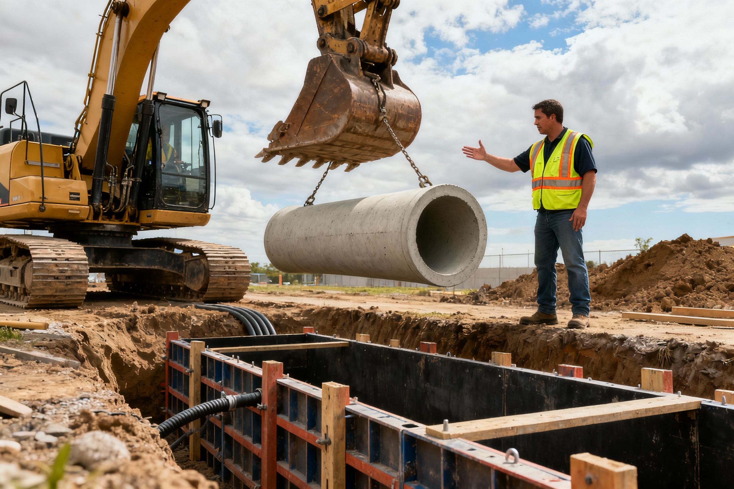 Tiefbau mit Rohrverlegung