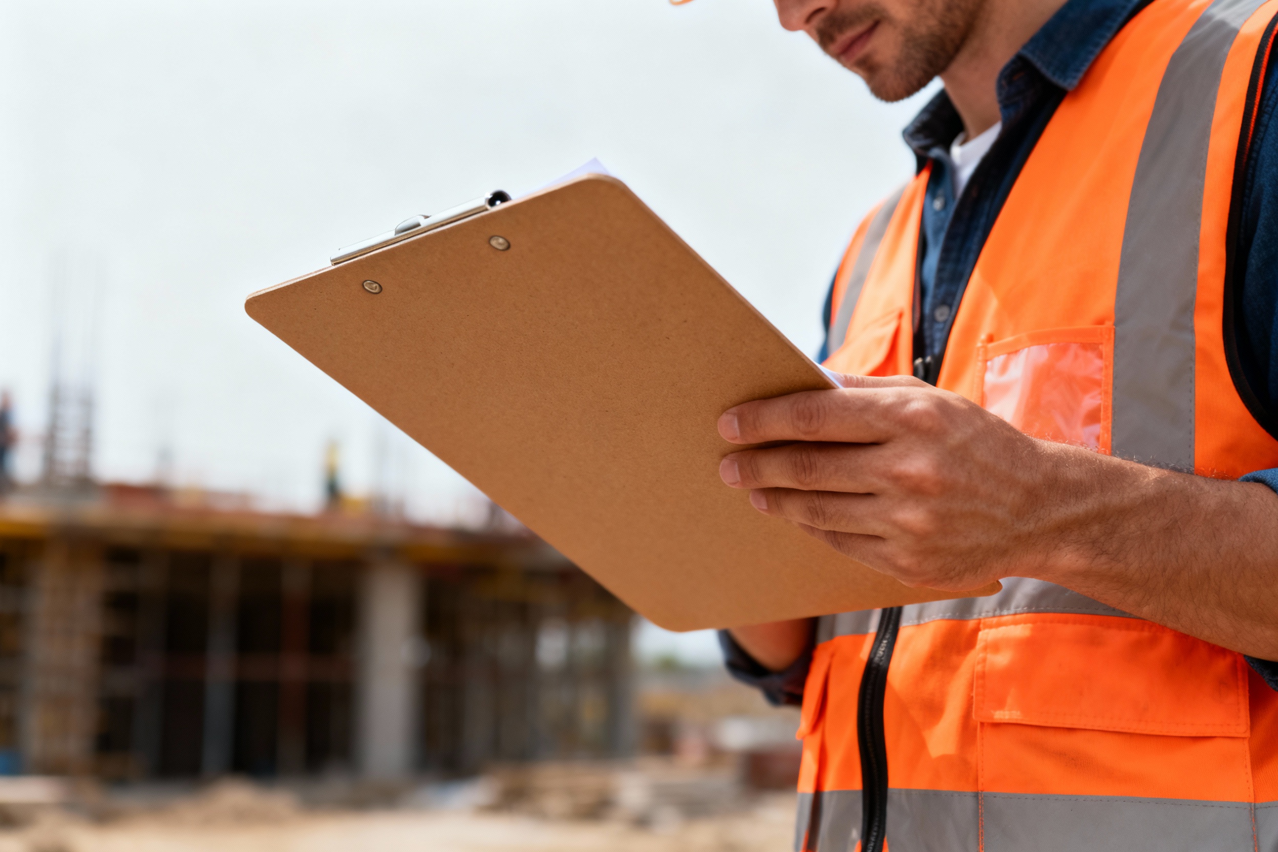 Bauleiter mit Sicherheits-Checkliste